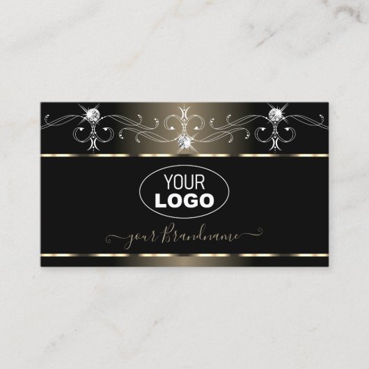 Luxe Black Beige Squiggles Sparkle Jewels Voeg Log Visitekaartje (Voorkant)