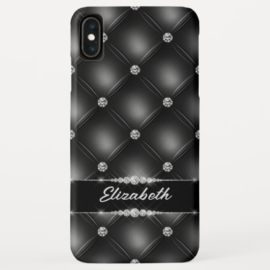 Luxe Black Bling Sparkle Diamond Aangepaste naam Case-Mate iPhone Case (Achterkant)