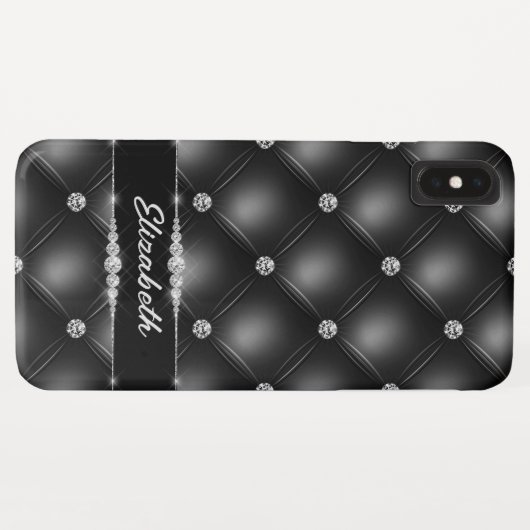 Luxe Black Bling Sparkle Diamond Aangepaste naam Case-Mate iPhone Case (Achterkant (horizontaal))