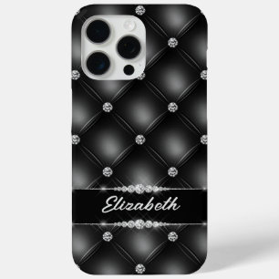 Luxe Black Bling Sparkle Diamond Aangepaste naam iPhone 15 Pro Max Hoesje