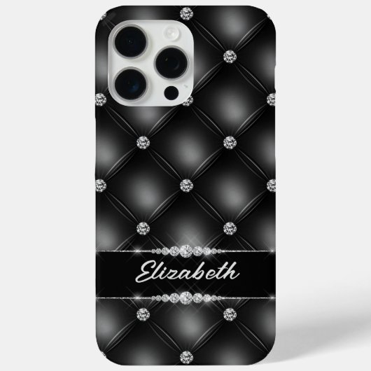 Luxe Black Bling Sparkle Diamond Aangepaste naam Case-Mate iPhone Case (Achterkant)