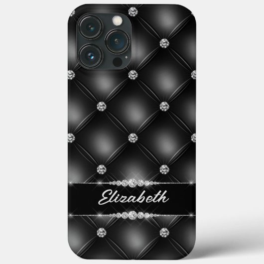 Luxe Black Bling Sparkle Diamond Aangepaste naam Case-Mate iPhone Case (Achterkant)