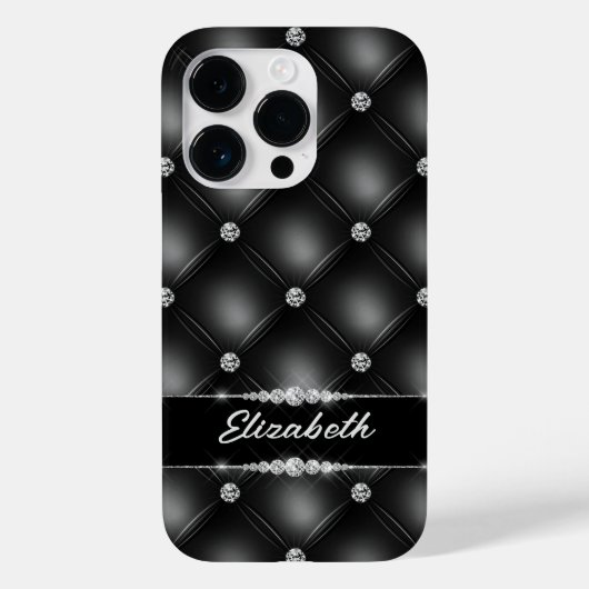 Luxe Black Bling Sparkle Diamond Aangepaste naam Case-Mate iPhone Case (Achterkant)