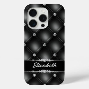Luxe Black Bling Sparkle Diamond Aangepaste naam iPhone 15 Pro Case