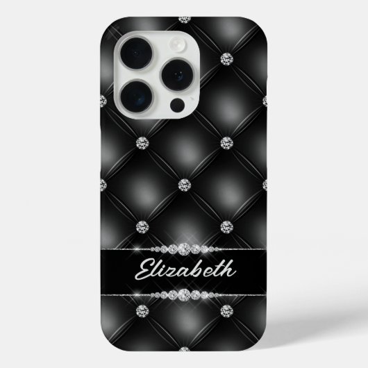 Luxe Black Bling Sparkle Diamond Aangepaste naam Case-Mate iPhone Case (Achterkant)