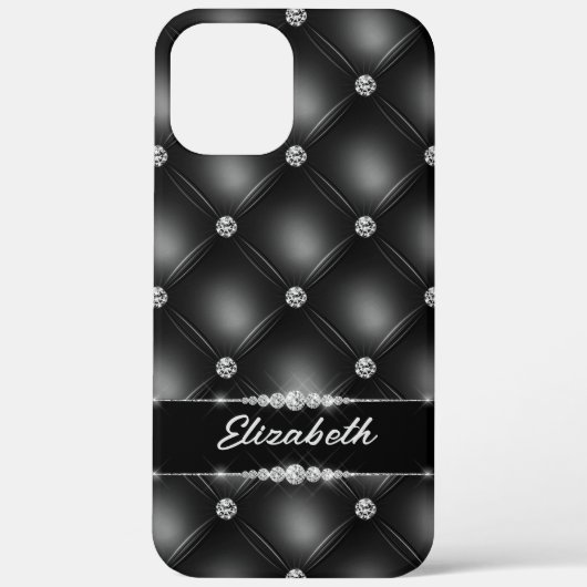 Luxe Black Bling Sparkle Diamond Aangepaste naam Case-Mate iPhone Case (Achterkant)