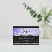Luxe Black Bright Blue Glitter Monogram Silver Visitekaartje (Staand voorkant)