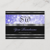 Luxe Black Bright Blue Glitter Monogram Silver Visitekaartje (Voorkant)
