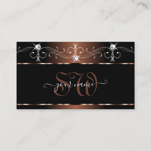 Luxe Black Brown Squiggles Sparkle Jewels Initiale Visitekaartje (Voorkant)