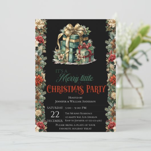 Luxe Black Christmas Party Uitnodiging (Staand voorkant)