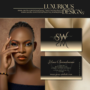 Luxe Black Cream Gradient Mirror-lettertypen Initi Visitekaartje
