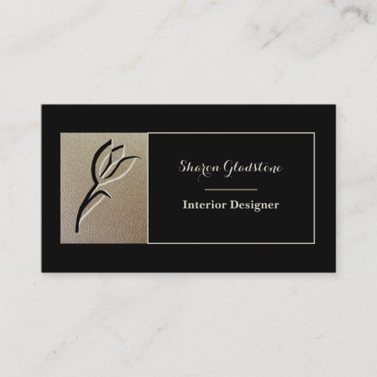 Luxe Black Embossed Flower Visitekaartje (Voorkant)