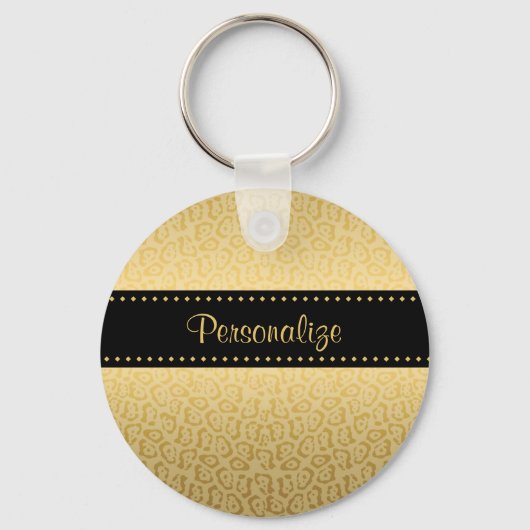 Luxe Black en Gold Jaguar afdrukken met naam Sleutelhanger (Voorkant)