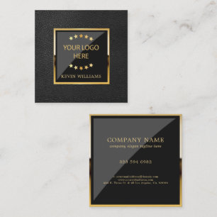Luxe Black Faux Leather Logo Business Vierkante Visitekaartje