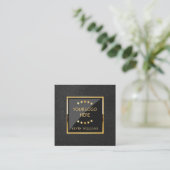 Luxe Black Faux Leather Logo Business Vierkante Visitekaartje (Staand voorkant)