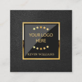 Luxe Black Faux Leather Logo Business Vierkante Visitekaartje (Voorkant)