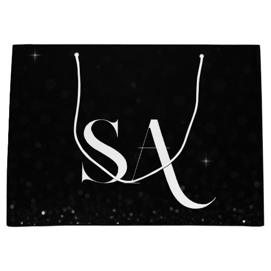 Luxe Black Glitter Cadeautas met Initialen (Voorkant)
