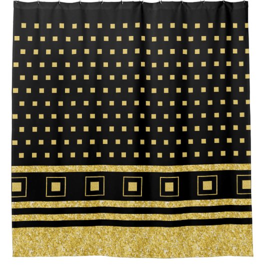 Luxe Black Gold Abstracte geometrische vierkantjes Douchegordijn (Voorkant)