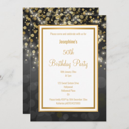 LUXE BLACK GOLD BIRTHDAY INVITATIE KAART (Voorkant / Achterkant)
