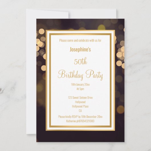 LUXE BLACK GOLD BUBBLES BIRTHDAY INVITATION KAART (Voorkant)