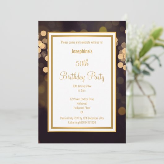 LUXE BLACK GOLD BUBBLES BIRTHDAY INVITATION KAART (Staand voorkant)