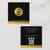 Luxe Black & Gold Business Logo QR-code Vierkante Visitekaartje (Voorkant / Achterkant)