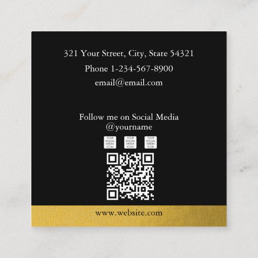 Luxe Black & Gold Business Logo QR-code Vierkante Visitekaartje (Achterkant)