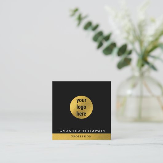 Luxe Black & Gold Business Logo QR-code Vierkante Visitekaartje (Staand voorkant)