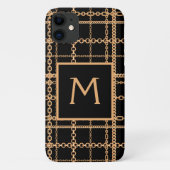 Luxe Black Gold Chain Pattern Monogram Case-Mate iPhone Case (Achterkant)