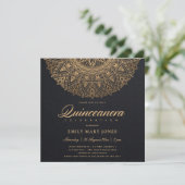 LUXE BLACK GOLD CLASSIC  MANDALA QUINCEANERA KAART (Staand voorkant)