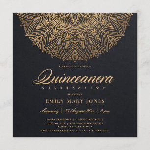 LUXE BLACK GOLD CLASSIC  MANDALA QUINCEANERA KAART