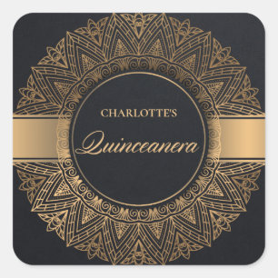 LUXE BLACK GOLD CLASSIC MANDALA QUINCEANERA VIERKANTE STICKER