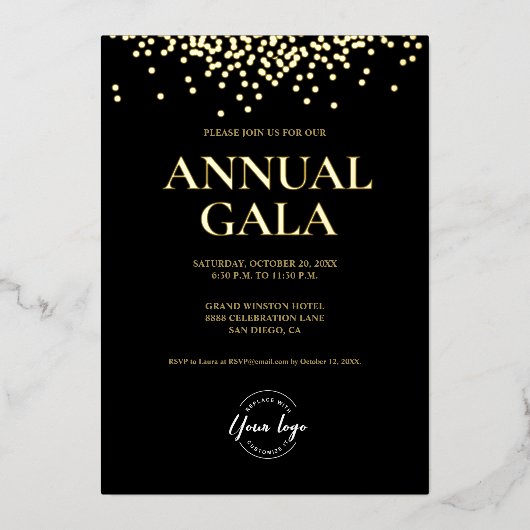 Luxe Black Gold Confetti Company Logo Jaarlijks Ga Folie Feestdagenkaart (Voorkant)