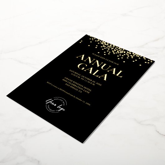 Luxe Black Gold Confetti Company Logo Jaarlijks Ga Folie Feestdagenkaart (Gedraaid)