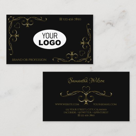 Luxe Black Gold Corner-grenzen met Logo Visitekaartje (Voorkant / Achterkant)