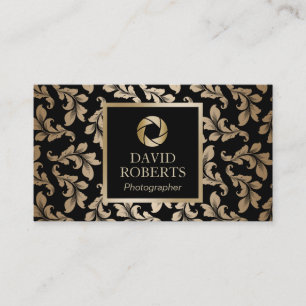 Luxe Black & Gold Damask Patroon fotograaf Visitekaartje