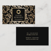 Luxe Black & Gold Damask Patroon fotograaf Visitekaartje (Voorkant / Achterkant)