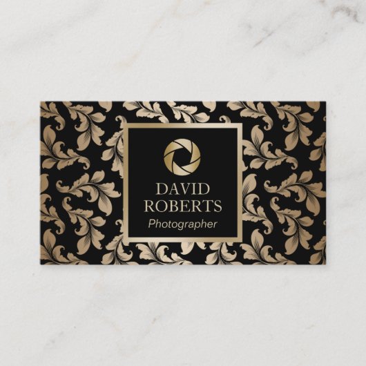 Luxe Black & Gold Damask Patroon fotograaf Visitekaartje (Voorkant)