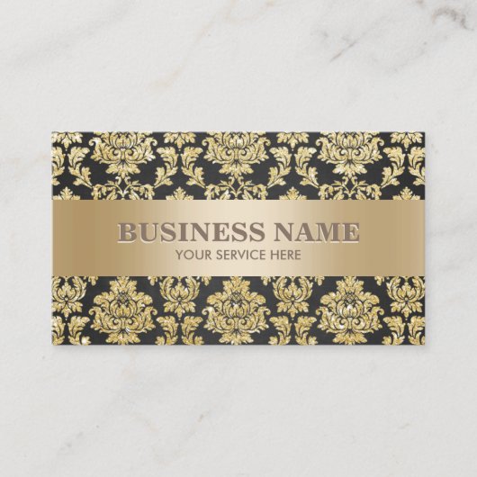 Luxe Black & Gold Damask Professional Visitekaartje (Voorkant)