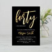 Luxe Black Gold Foil Elegant 40e verjaardag Folie Uitnodiging (Staand Voorkant)