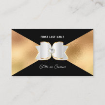 Luxe Black Gold Foil White Bow Rhinestone Diamond