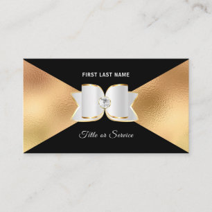 Luxe Black Gold Foil White Bow Rhinestone Diamond Visitekaartje