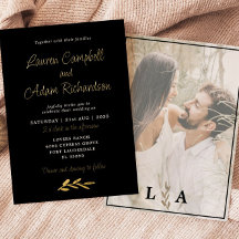 Luxe Black & Gold Folie Huwelijksuitnodiging