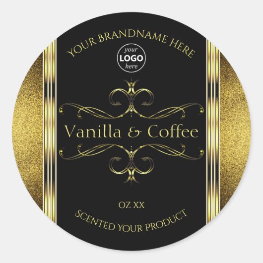 Luxe Black Gold-grenzen productlabels Logo Ronde Sticker (Voorkant)
