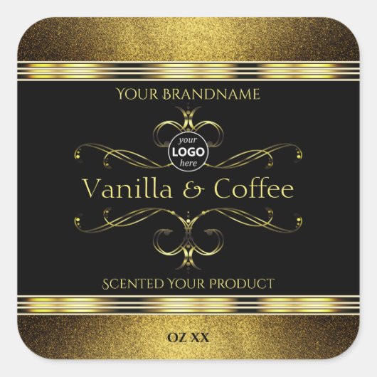 Luxe Black Gold-grenzen productlabels Logo Vierkante Sticker (Voorkant)