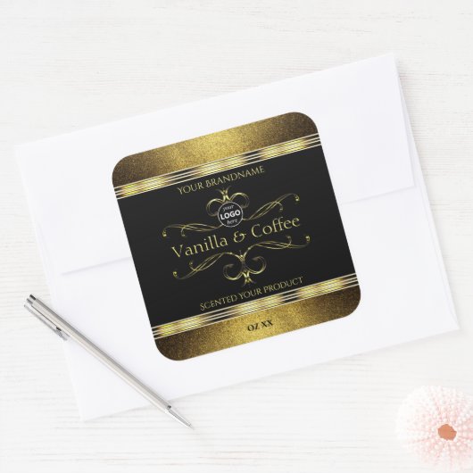 Luxe Black Gold-grenzen productlabels Logo Vierkante Sticker (Envelop)