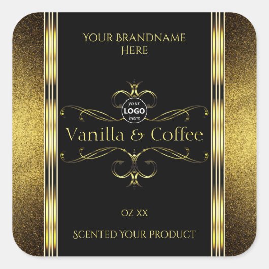 Luxe Black Gold-grenzen productlabels Logo Vierkante Sticker (Voorkant)