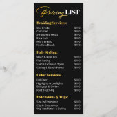Luxe Black Gold Hair Salon Services Prijslijst Menu (Achterkant)