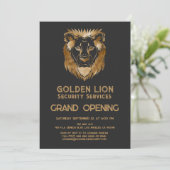 Luxe Black Gold Lion Business Logo Grand Opening Kaart (Staand voorkant)