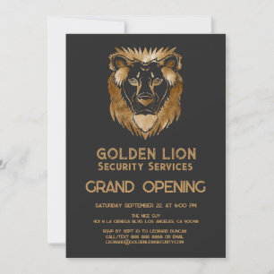 Luxe Black Gold Lion Business Logo Grand Opening Kaart